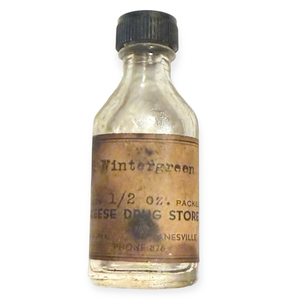 Antique Wintergreen Apothecary Glass Bottle, Breeze‎ Drug Store, Ohio, .5 oz